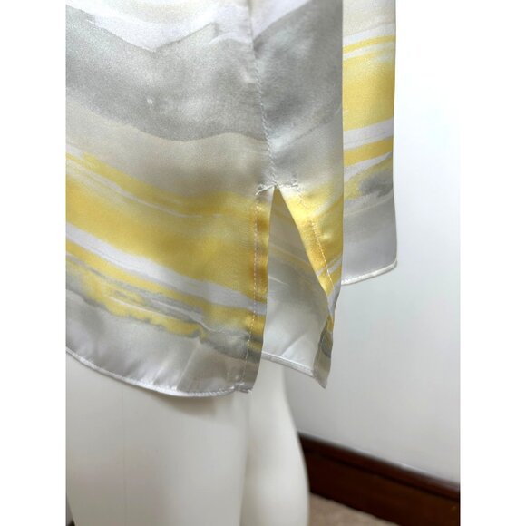 Susan Graver Women’s Tunic Top XL V-Neck Yellow Grey White Horizontal Stripes - Picture 11 of 12